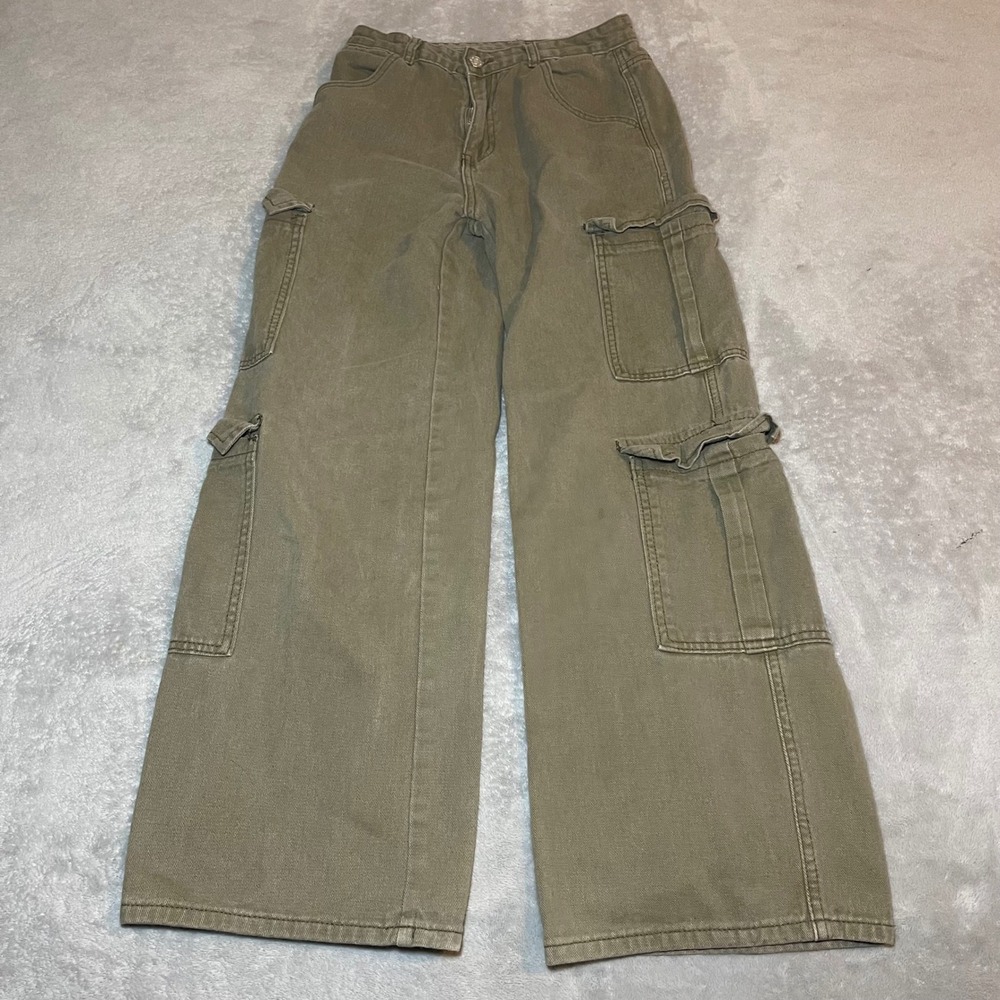 SHEIN Pants Womens Small Olive Green Wide Leg Cargo High Rise Streetwear Utility